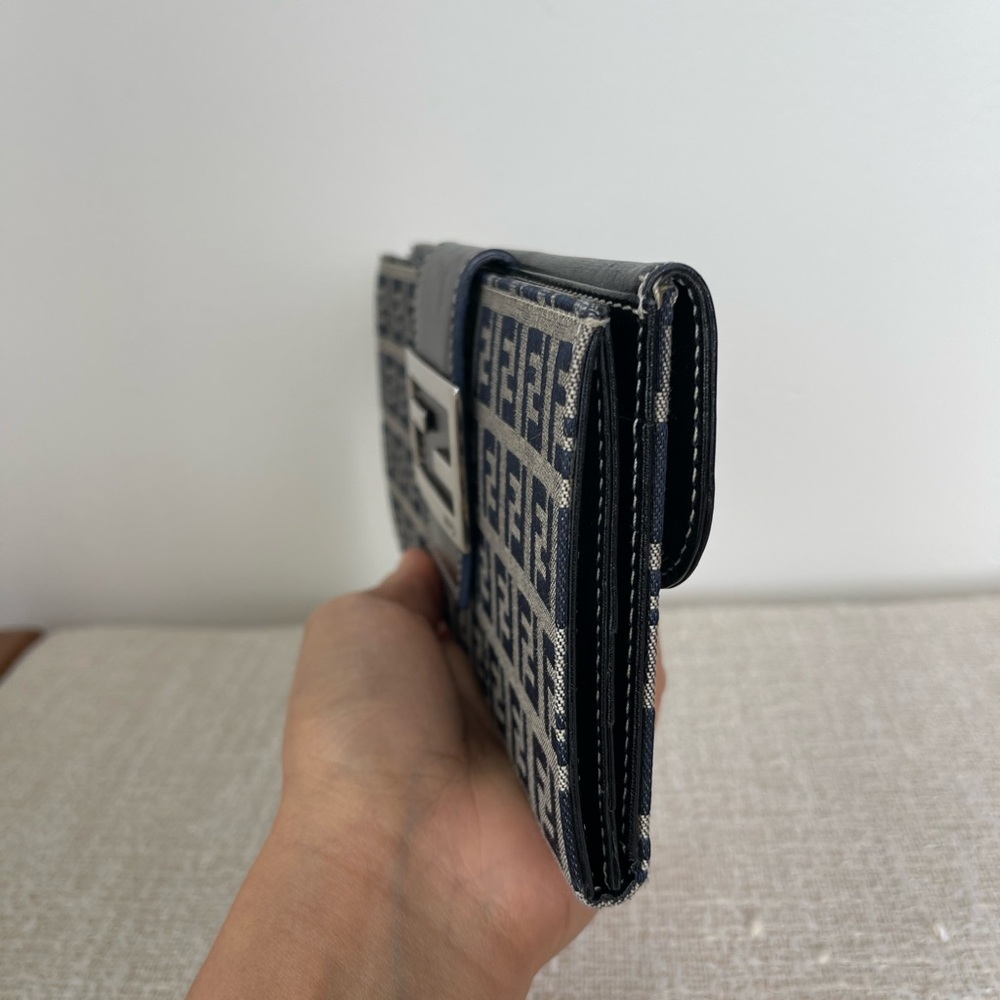 Fendi Navy and Beige Zucca Canvas Clutch with Black Leather Strap - Picture 7 of 11